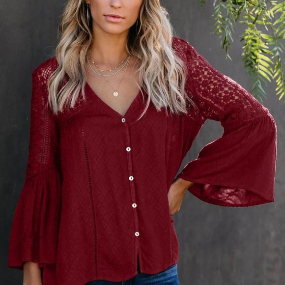 Lovestitch Bell Sleeve Crochet Lace Top NWT - Picture 1 of 3